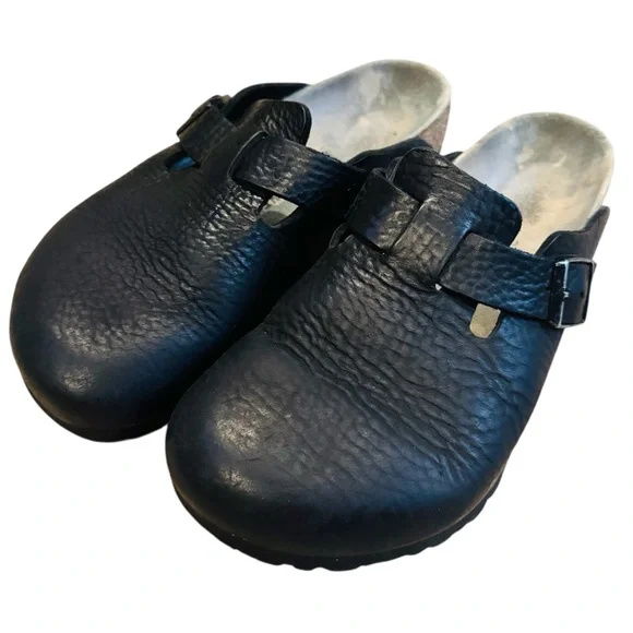 Birkenstock Boston Black Nubuck Pebbled Leather Camo Footbed Reg Width Size 38 - Picture 3 of 11